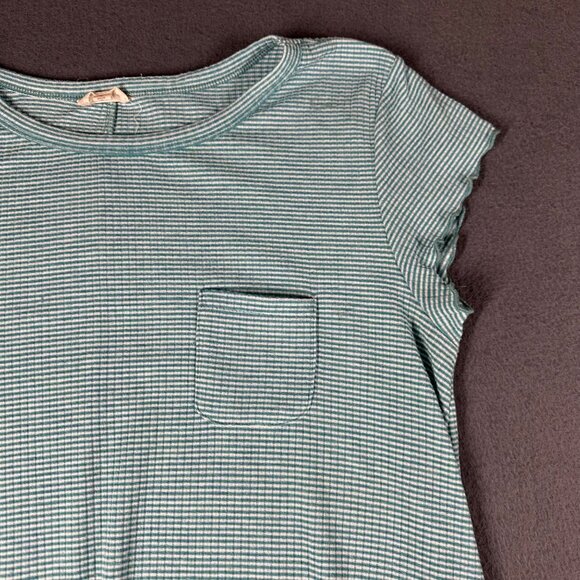 Hem Thread Large Green White Striped Cap Sleeve‎ Pullover Dress Lightweight - Picture 6 of 8